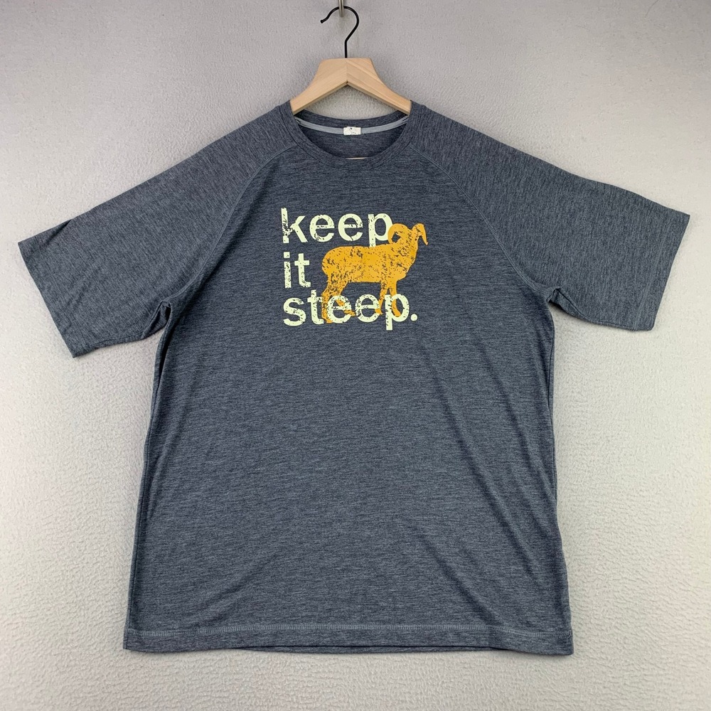Sport-Tek Keep It Steep Graphic T-Shirt Mens M Gray Short Sleeve Hiking Trail